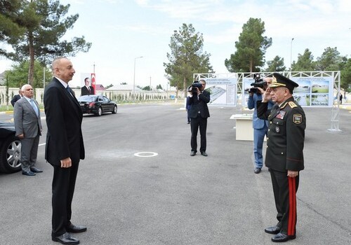 Президент Азербайджана принял участие в церемонии открытия воинской части в Ширване (Фото)