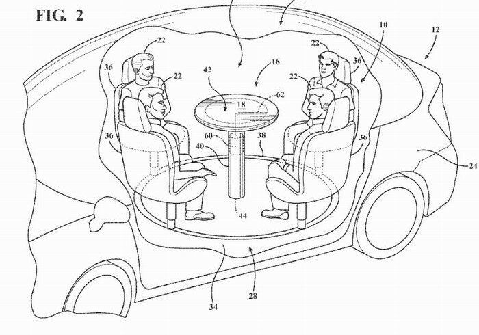Ford запатентовал круглый стол для салона будущего беспилотника (Фото)