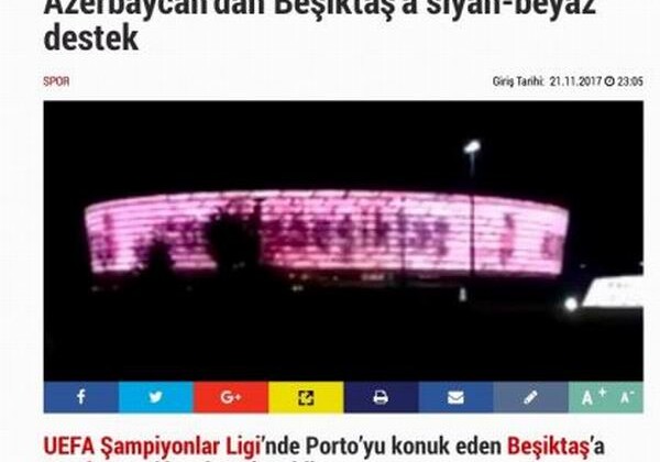 Турецкие СМИ оценили жест от Олимпийского стадиона Баку (Фото)