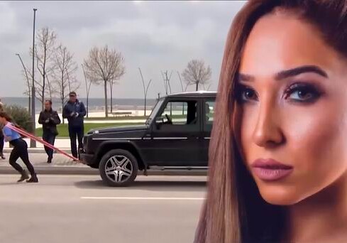 Сильнейшая девушка Азербайджана сдвигает с места многотонные джипы (Видео)