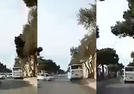 В Баку пассажирский автобус на большой скорости выехал на тротуар (Видео)ИДЕО