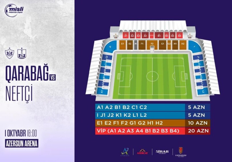 Названа стоимость билетов на матч «Карабах»-«Нефтчи»