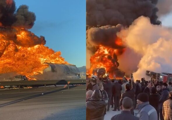 Кадры серьезного ДТП в Баку, после которого произошел взрыв и пожар (Фото-Видео)