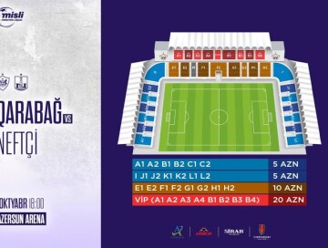Названа стоимость билетов на матч «Карабах»-«Нефтчи»