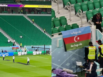 «O tayı da, bu tayı da»: Флаг Азербайджана на матче Иран – США (Фото)