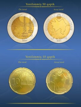 ЦБ Азербайджана ввел в обращение обновленные монеты номиналом 10 и 50 гяпик (Фото)